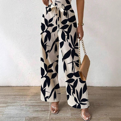 Fashion Floral Print Jumpsuit Elastic Waist Belt Jumpsuit