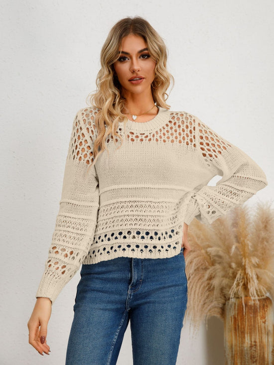 Cutout Round Neck Knit Top - Trendy Casual Style