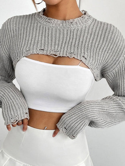 Distressed Long Sleeve Cropped Sweater